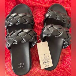 Black braided strap sandals